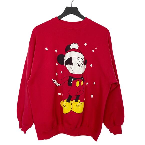 Vintage Mickey Mouse Christmas Sweatshirt Crewneck Size L Red Made In USA - Picture 1 of 8